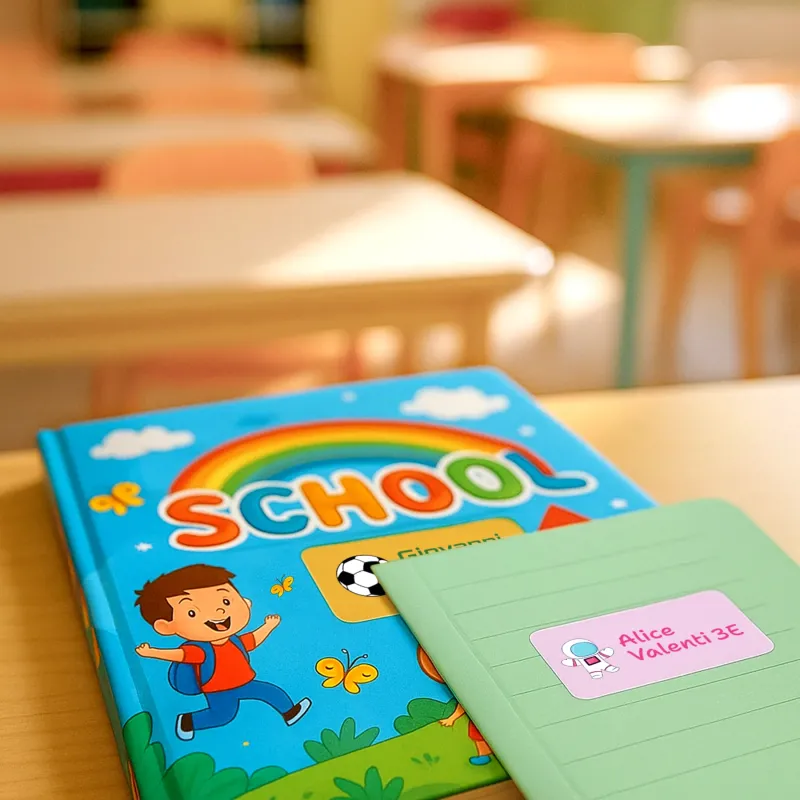 12 etichette quaderni e libri (65x30 mm)