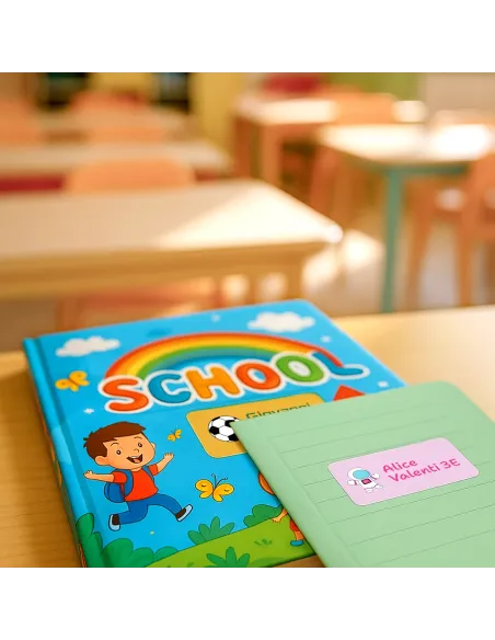 12 etichette quaderni e libri (65x30 mm)