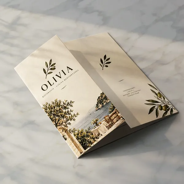 Menu con piega a finestra personalizzato per ristorante e cucina mediterranea - StampaOnline24
