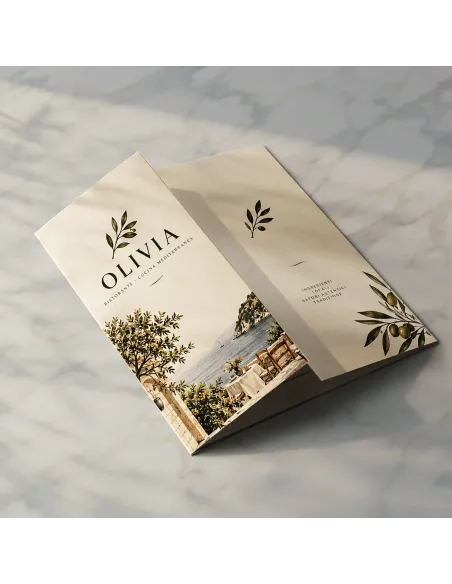Menu con piega a finestra personalizzato per ristorante e cucina mediterranea - StampaOnline24