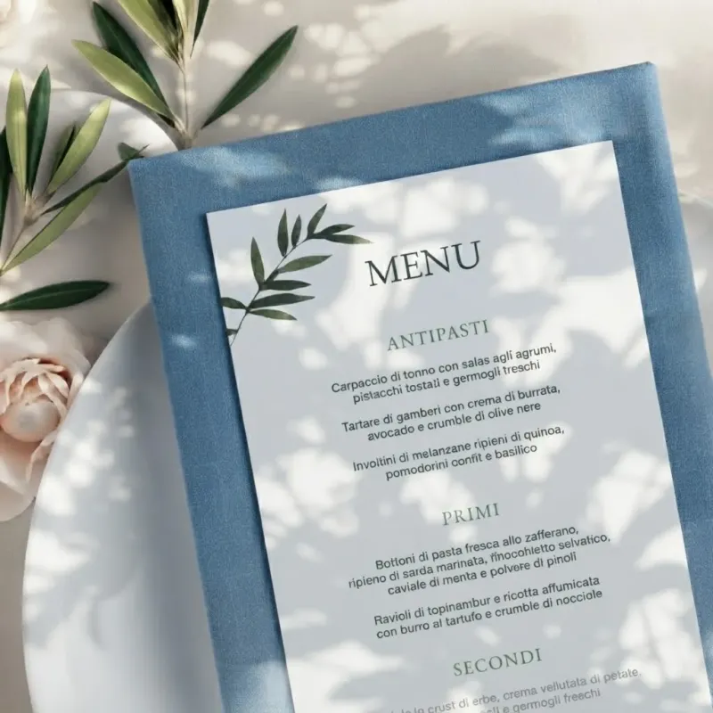 Menu matrimonio personalizzato pagina singola per mise en place eleganti ed eventi - StampaOnline24