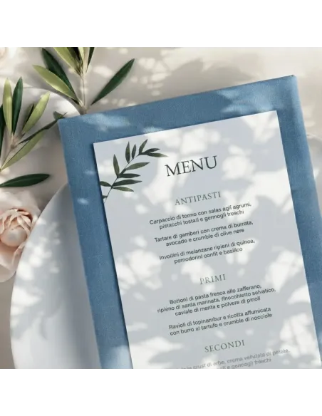 Menu matrimonio personalizzato pagina singola per mise en place eleganti ed eventi - StampaOnline24